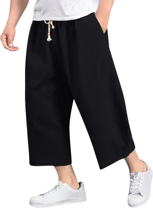 Linen Pants Men Big and Tall Elastic Waist Lounge Hip Hop Harem Pants Summer Casual Straight Leg Dress Trousers