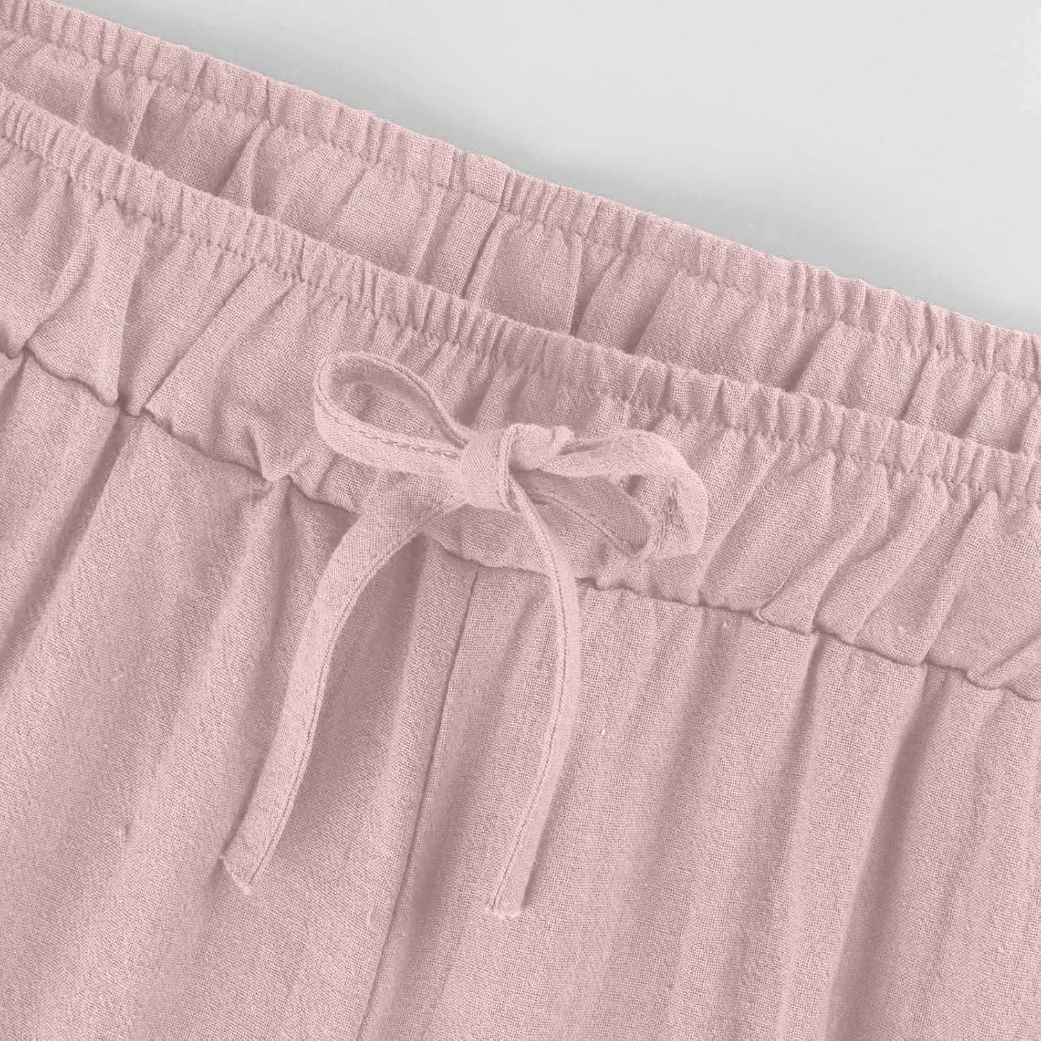 Linen Pants Women Summer Boho Mid Rise Palazzo Trousers Casual Cotton Solid Going Out Beach Clothes with Pockets