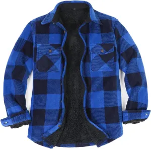 Lisskolo Men's Warm Sherpa Flannel Shirt Jacket Heavy Fleece Lined Plaid Button Up Jackets