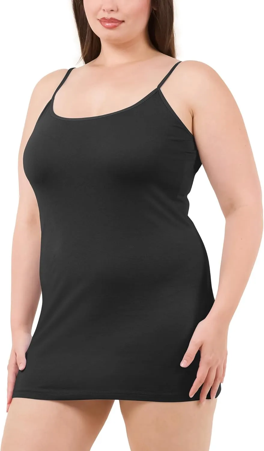 Long Cotton Camisole Spaghetti Strap Tank Top for Women Basic Cami Tops Womens Undershirts - Pack 1-4