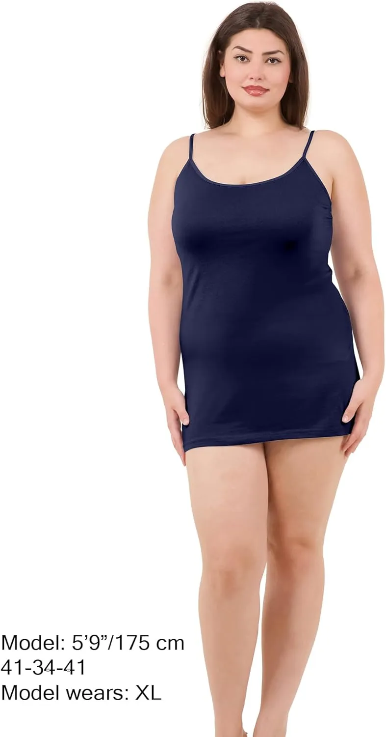 Long Cotton Camisole Spaghetti Strap Tank Top for Women Basic Cami Tops Womens Undershirts - Pack 1-4