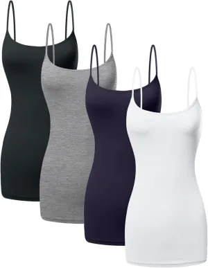 Long Cotton Camisole Spaghetti Strap Tank Top for Women Basic Cami Tops Womens Undershirts - Pack 1-4