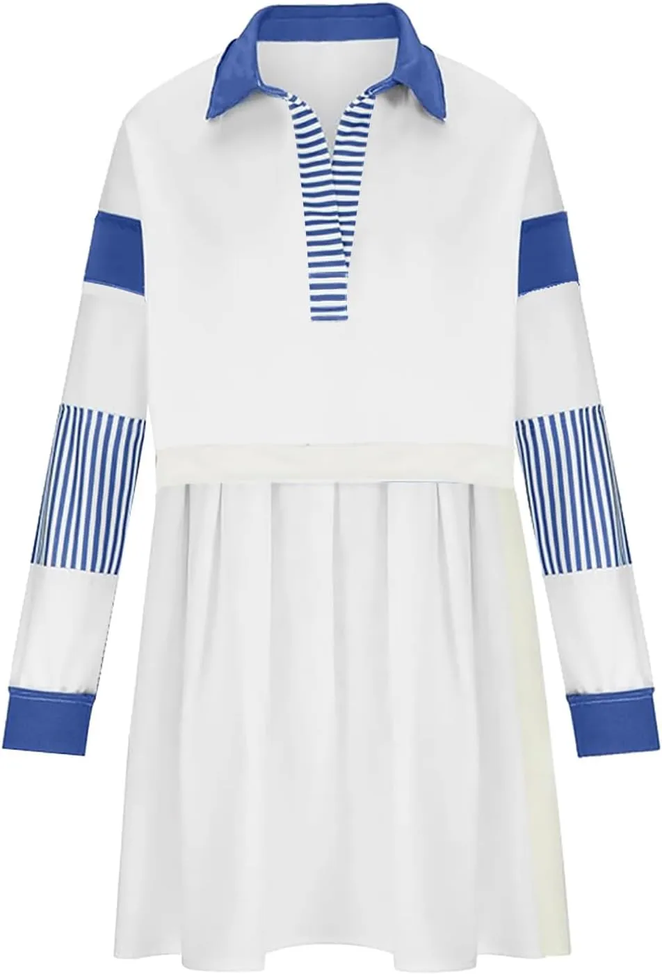 Long Sleeve Fall Dresses for Women 2024 Casual V Neck Striped Mini Dress Fashion Cute Ruffle T-Shirt Dress Preppy Top