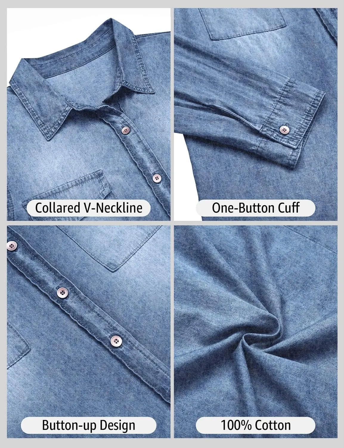 luvamia Denim Shirt Women Chambray Jean Western Shirts Long Sleeve Button Down Tops