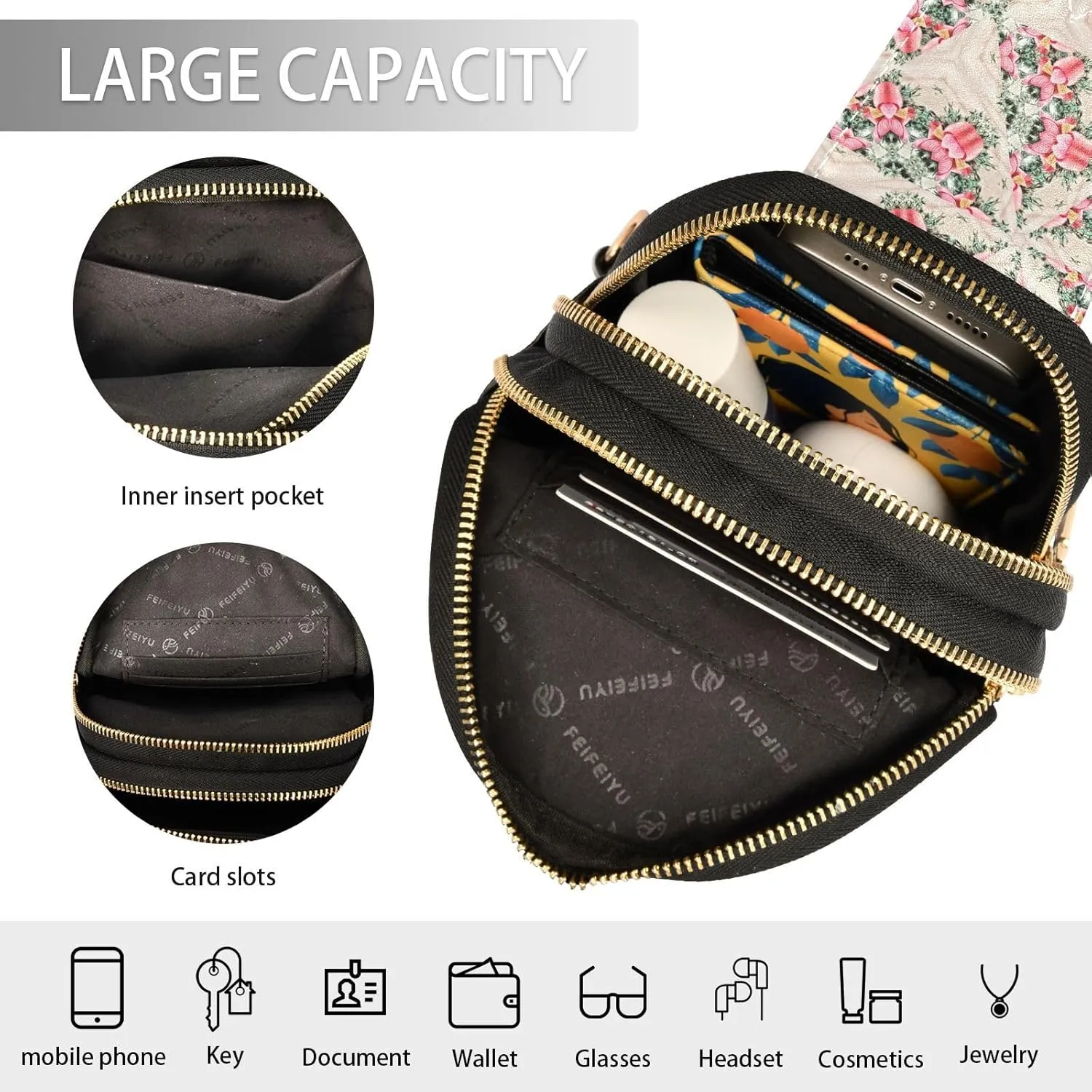 Luxurious Colorful Trendy Crossbody Bag Fashion Waist Packs Pink Flowers Cross Body Leather Chest Bag for Women Fanny Pack Travel Outdoor Crossbody Phone Bag