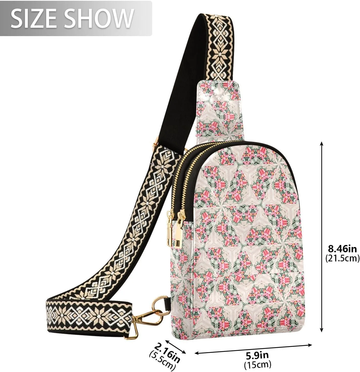Luxurious Colorful Trendy Crossbody Bag Fashion Waist Packs Pink Flowers Cross Body Leather Chest Bag for Women Fanny Pack Travel Outdoor Crossbody Phone Bag