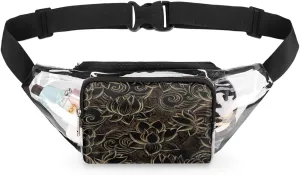 Luxurious Lotus Flower Clear Fanny Pack Stadium Approved Adjustable Clear Belt Bag Cute Waist Bags for Women Men Travel Sports Events Hiking Concerts