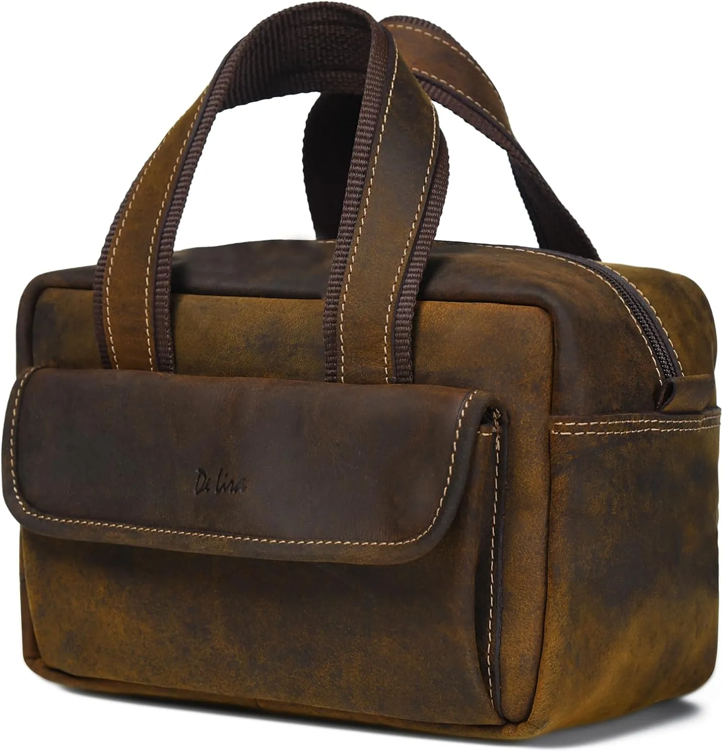 Luxurious Nubuck Leather Toiletry Bag with Magnetic Snaps - Spacious 10X6X5.5 Travel Organizer for Men & Women with Reinforced Stitching and Sturdy Interior Lining, Dark Brown