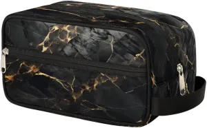 Luxurious Veined Marble Travel Toiletry Bag Wash Bag Portable Cosmetic Bag Toiletries Accessories Cosmetic Storage Bag Shower Shaving Bag Unisex Black and Gold Marble