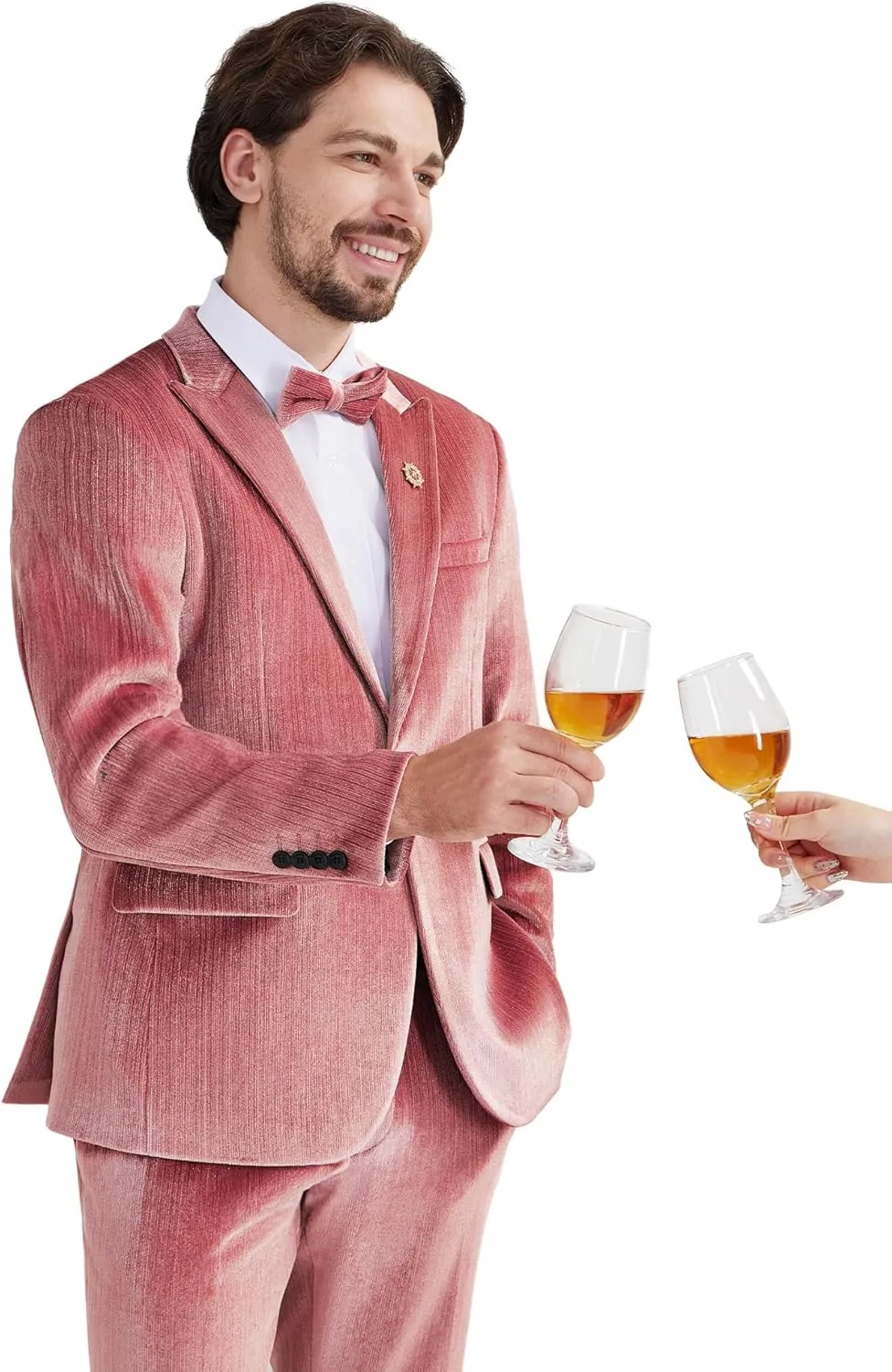 MAGE MALE Mens Suits Velvet Tuxedo Suit Set Slim Fit 2 Piece Luxurious Party Dinner Jacket Pants with Bow Tie