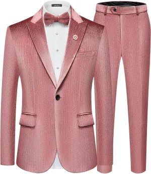 MAGE MALE Mens Suits Velvet Tuxedo Suit Set Slim Fit 2 Piece Luxurious Party Dinner Jacket Pants with Bow Tie