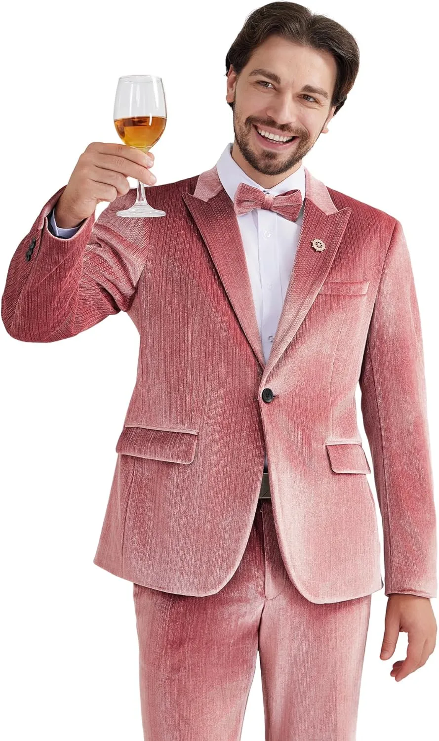 MAGE MALE Mens Suits Velvet Tuxedo Suit Set Slim Fit 2 Piece Luxurious Party Dinner Jacket Pants with Bow Tie