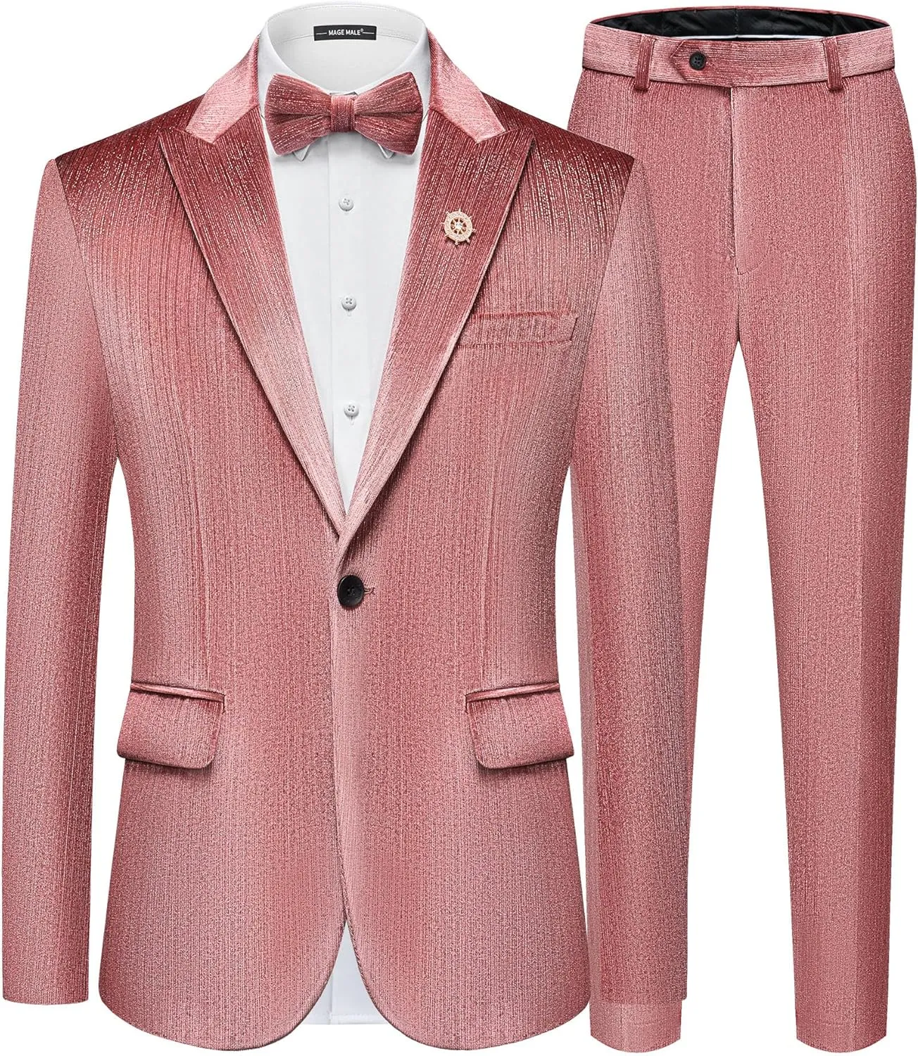 MAGE MALE Mens Suits Velvet Tuxedo Suit Set Slim Fit 2 Piece Luxurious Party Dinner Jacket Pants with Bow Tie