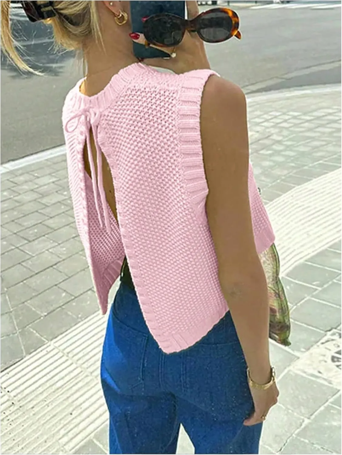 MakeMeChic Women's Sweater Vest Knit Backless Spring Vest Tank Tops