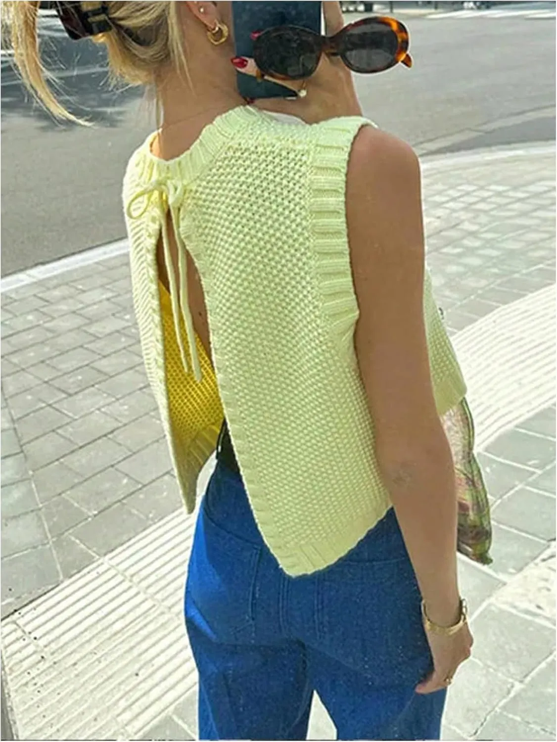 MakeMeChic Women's Sweater Vest Knit Backless Spring Vest Tank Tops