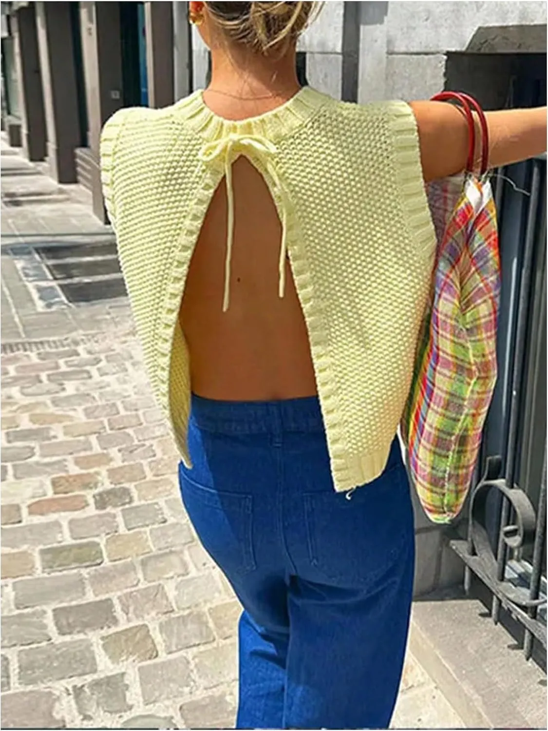 MakeMeChic Women's Sweater Vest Knit Backless Spring Vest Tank Tops