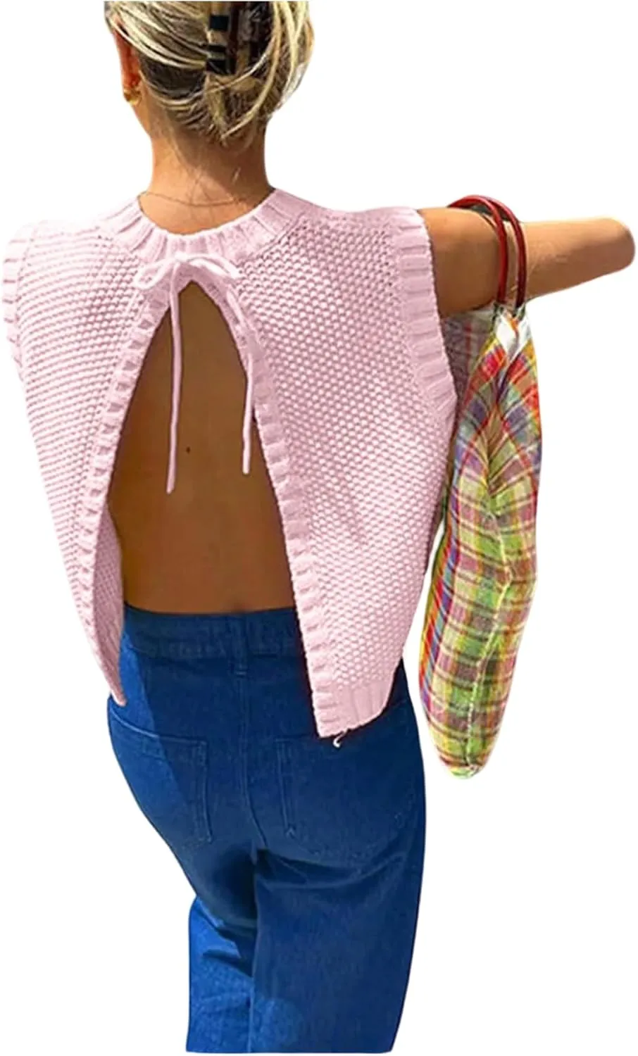 MakeMeChic Women's Sweater Vest Knit Backless Spring Vest Tank Tops