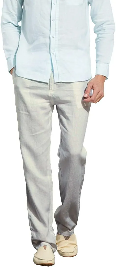 Manwan walk Mens Casual Beach Trousers Elastic Loose Fit Lightweight Linen Summer Pants K70