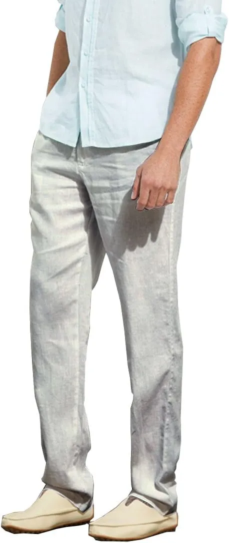 Manwan walk Mens Casual Beach Trousers Elastic Loose Fit Lightweight Linen Summer Pants K70