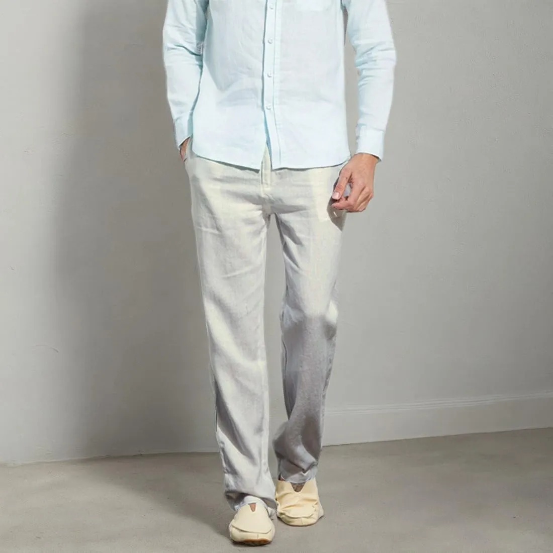 Manwan walk Mens Casual Beach Trousers Elastic Loose Fit Lightweight Linen Summer Pants K70