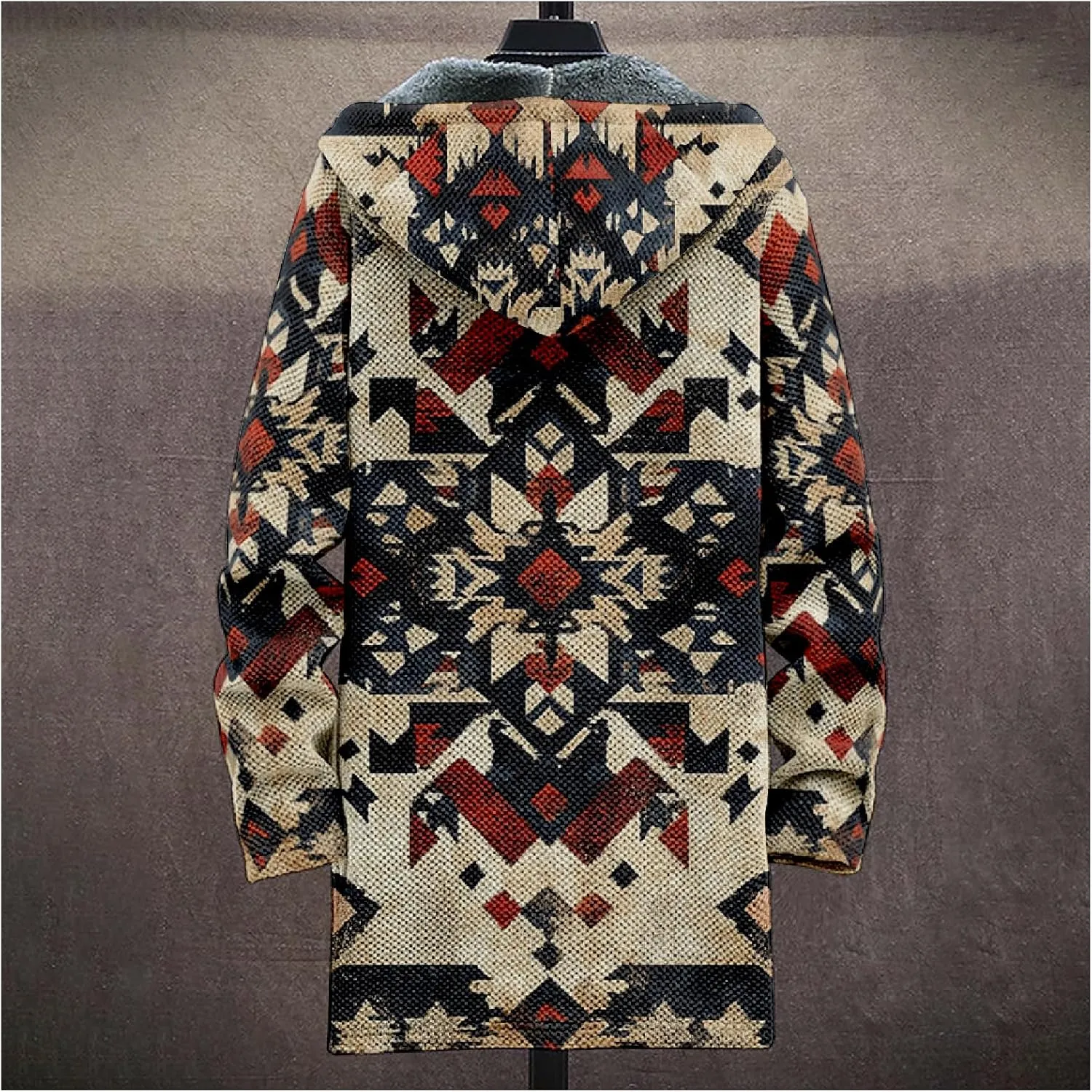 MARSVOVO Ethnic Retro Mens Hooded Cloak Cardigan Long Fleece Lined Slim Fitted Casual Warm Outwear Jacket with Pockets