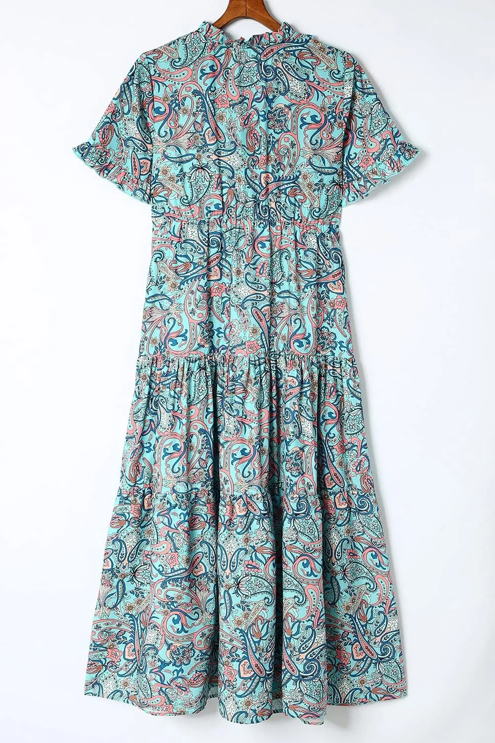 Melliflo Womens Boho Print Ruffle Tiered V-Neck Maxi Dress 2024 New Loose Casual Summer Skirt