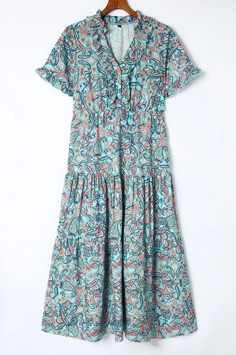 Melliflo Womens Boho Print Ruffle Tiered V-Neck Maxi Dress 2024 New Loose Casual Summer Skirt