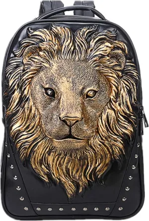 Men 3D Lion Head Backpack Casual Daily Use Bookbag Shoulder Outdoor Travel Hiking Bag