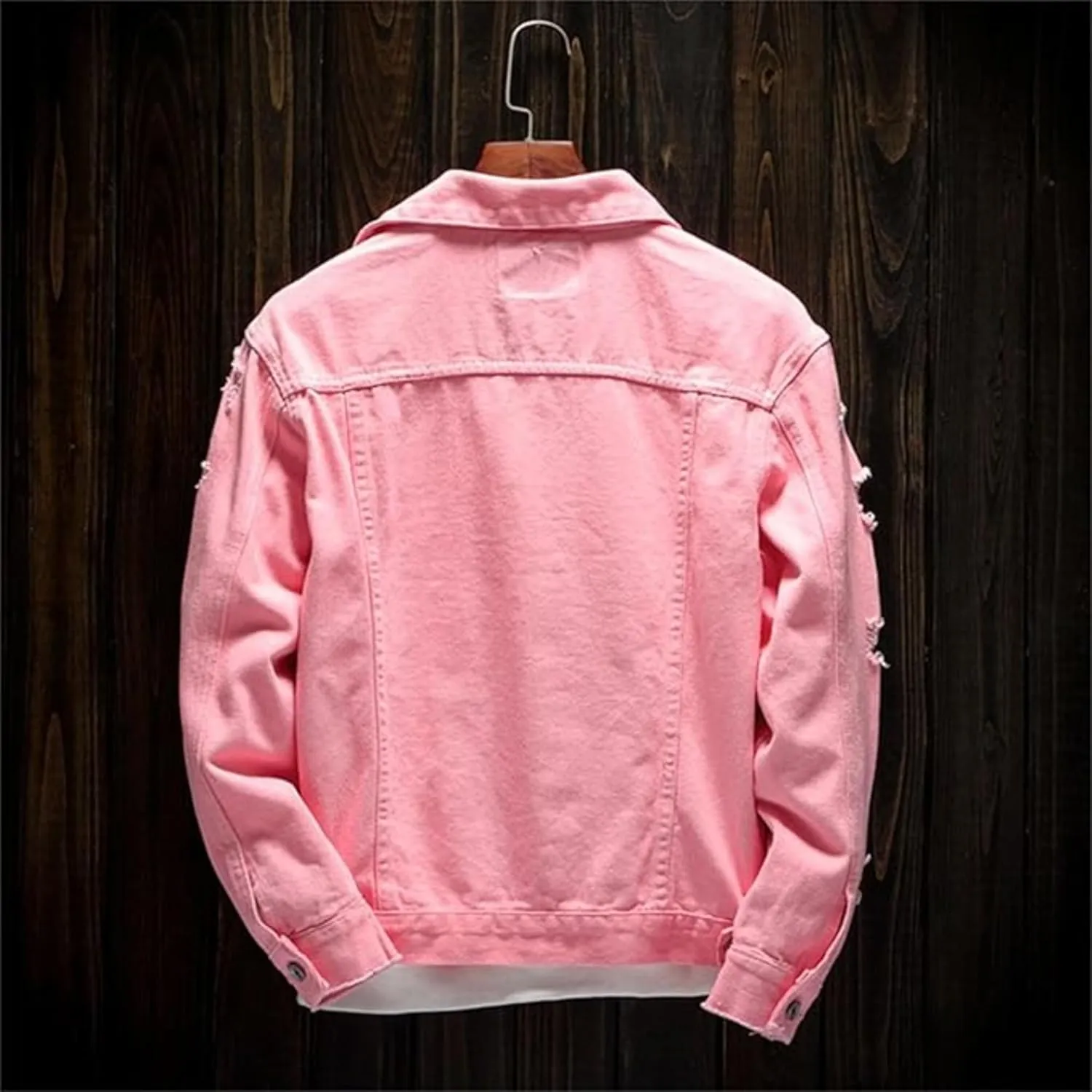 Men Button Distressed Denim Jacket Ripped Slim Trucker Jean Jackets Casual Cowboy Cut Biker Coats