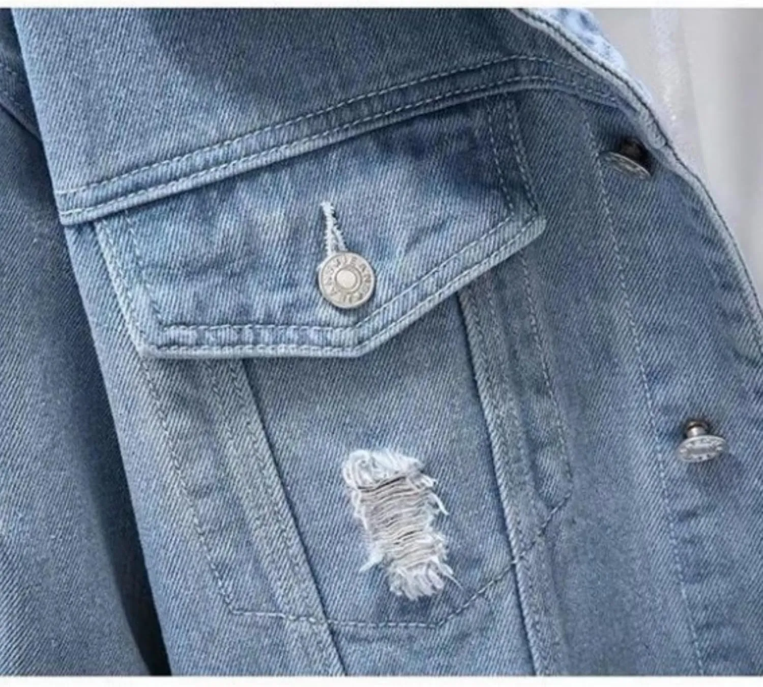 Men Button Distressed Denim Jacket Ripped Slim Trucker Jean Jackets Casual Cowboy Cut Biker Coats