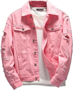 Men Button Distressed Denim Jacket Ripped Slim Trucker Jean Jackets Casual Cowboy Cut Biker Coats