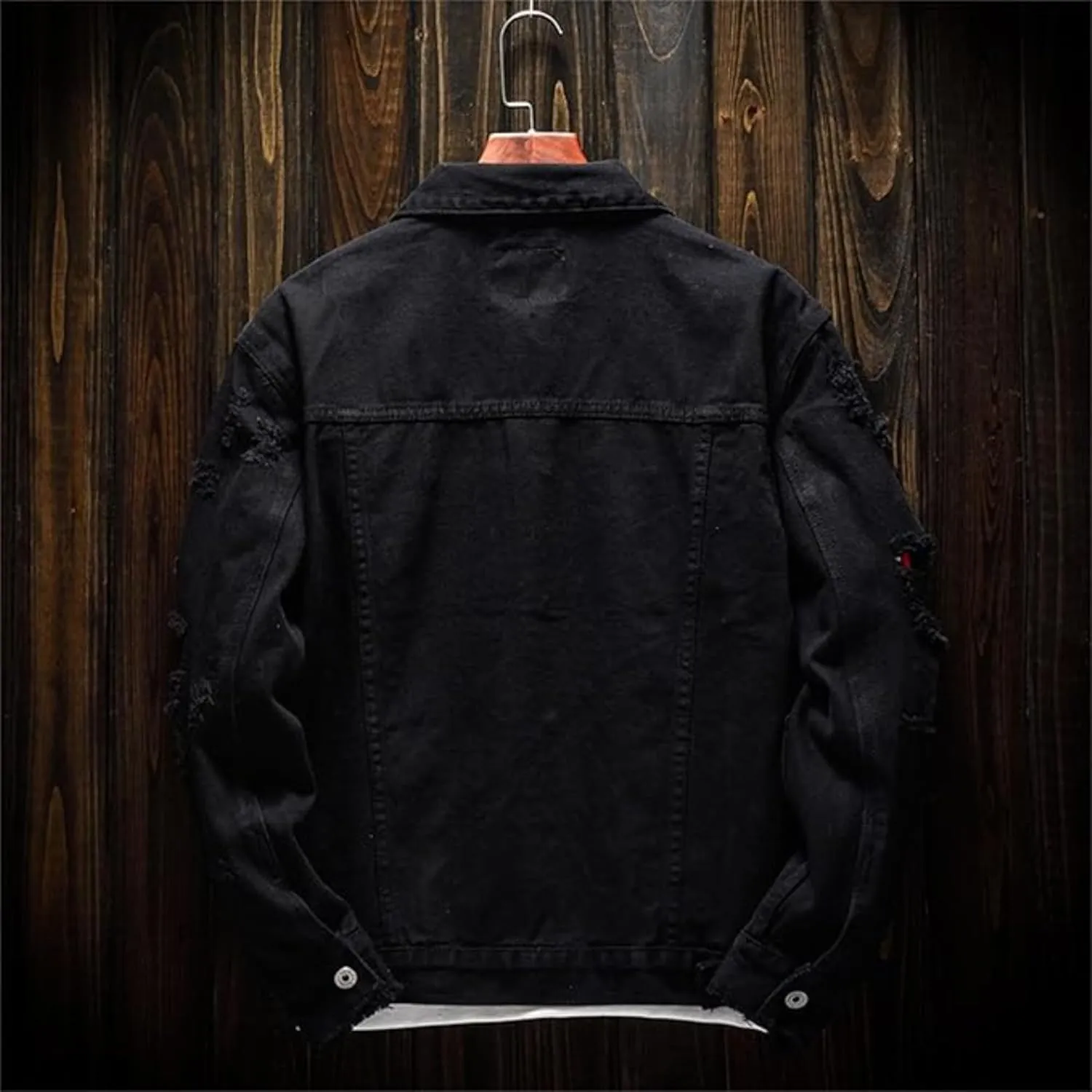 Men Button Distressed Denim Jacket Ripped Slim Trucker Jean Jackets Casual Cowboy Cut Biker Coats