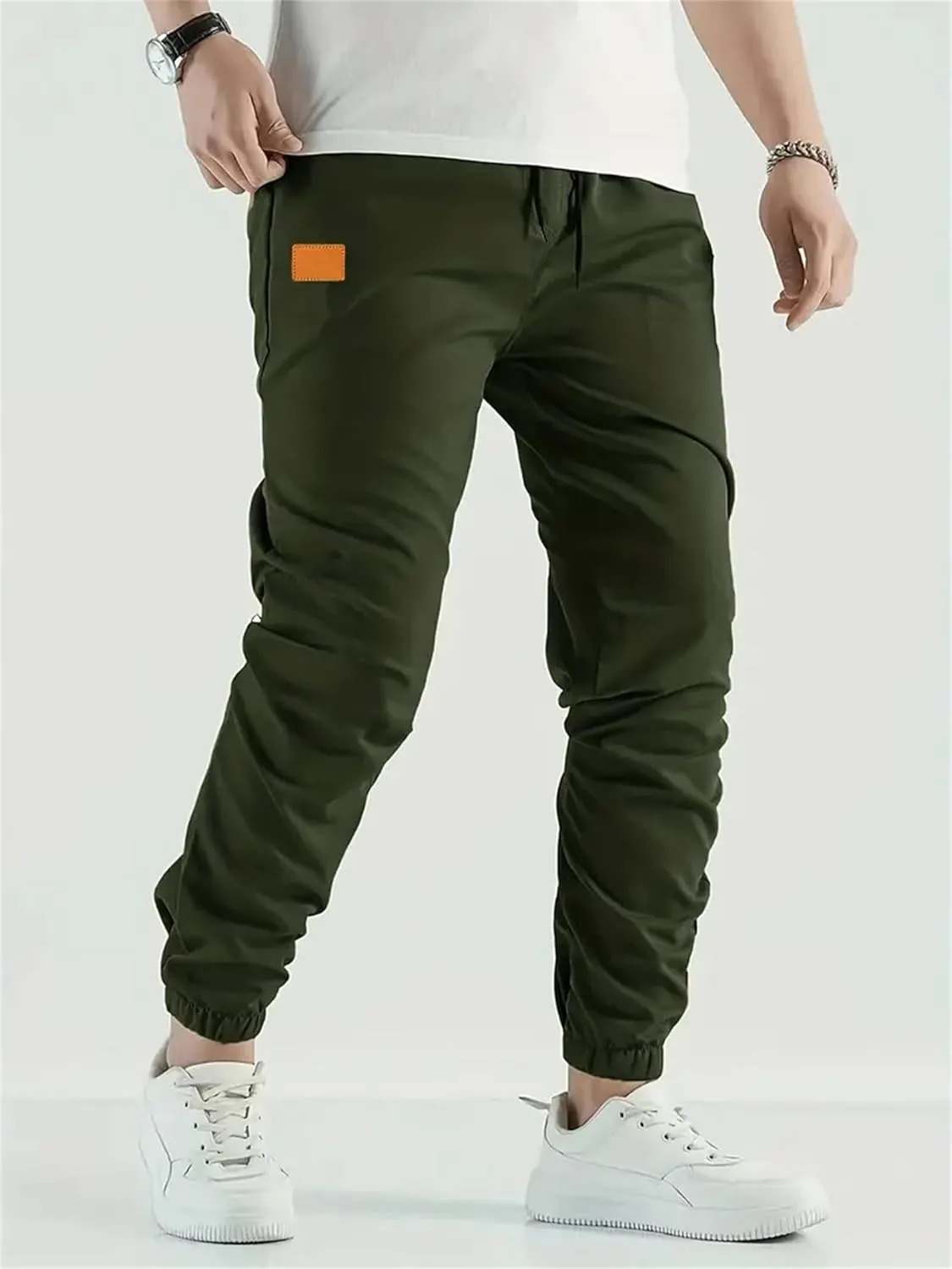 Men's Casual Pants Twill Elastic Drawstring Waist Tapered Chino Pants Cargo Work Hiking Pants Sweatpants with Pockets