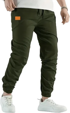 Men's Casual Pants Twill Elastic Drawstring Waist Tapered Chino Pants Cargo Work Hiking Pants Sweatpants with Pockets