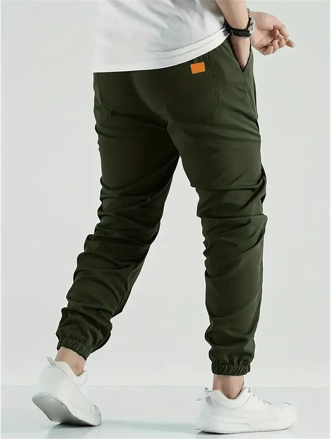 Men's Casual Pants Twill Elastic Drawstring Waist Tapered Chino Pants Cargo Work Hiking Pants Sweatpants with Pockets