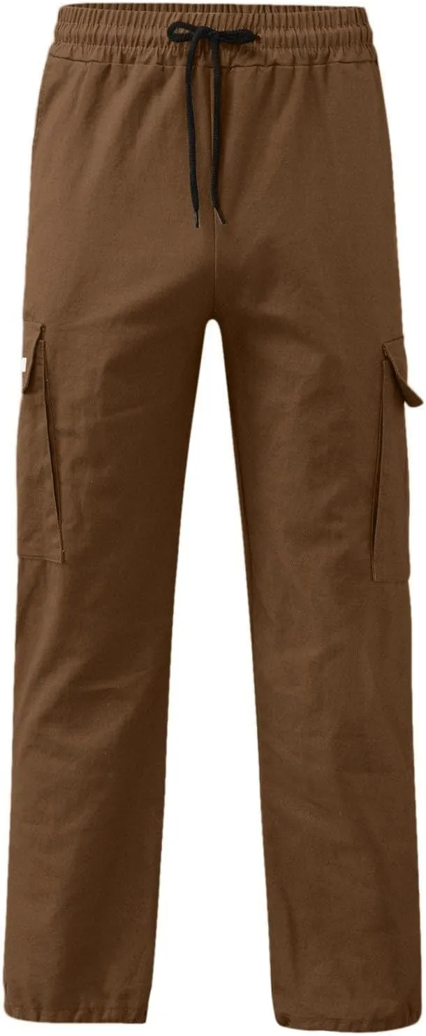 Men's Causal Cargo Pants Solid Color Multi Pockets Straight Leg Trousers Loose Fit Hiking Joggers Sport Pants