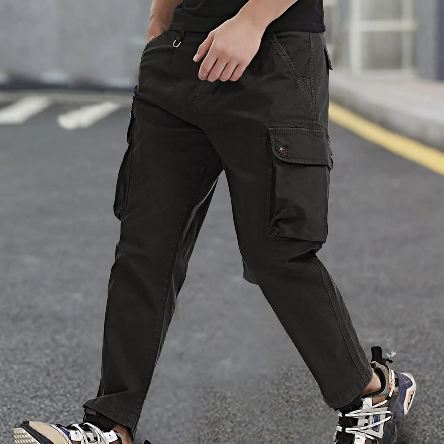 Men's Causal Cargo Pants Solid Color Multi Pockets Trousers Hiking Joggers Outdoorwearing Pants with Pockets