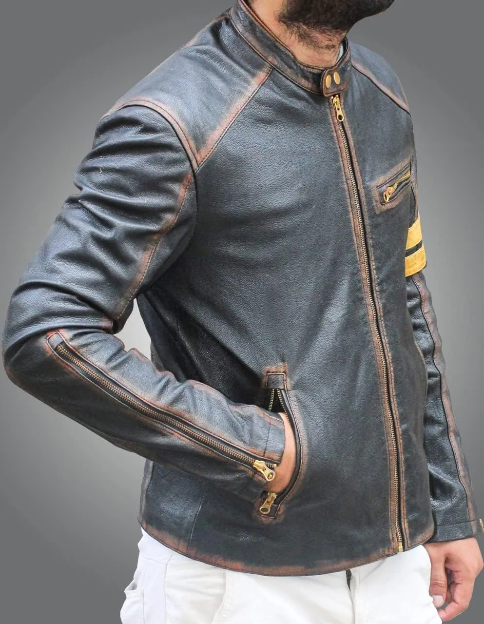 Men's Elite Black Biker Vintage Motorcycle Distressed Cafe Racer Leather Jacket