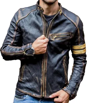 Men's Elite Black Biker Vintage Motorcycle Distressed Cafe Racer Leather Jacket