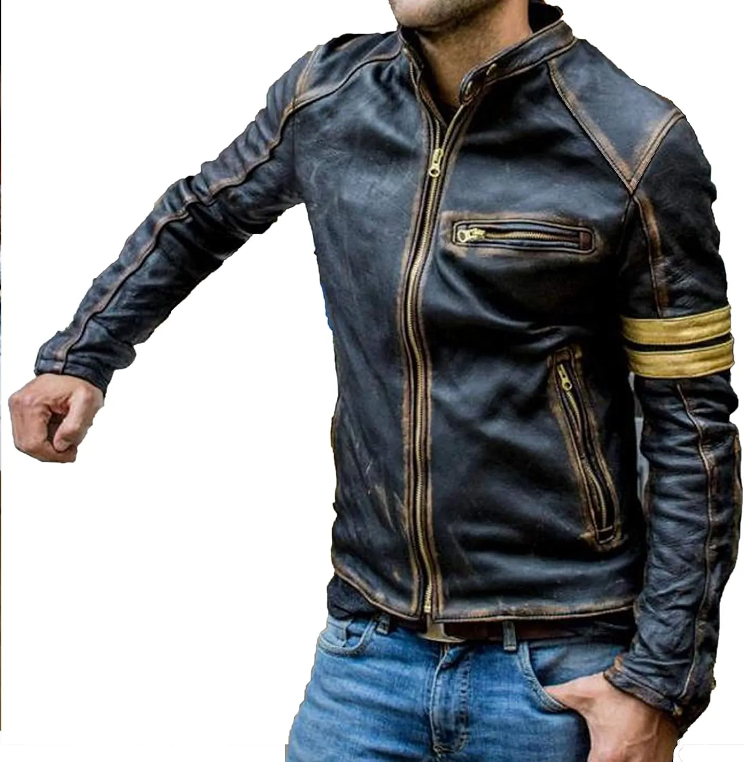 Men's Elite Black Biker Vintage Motorcycle Distressed Cafe Racer Leather Jacket