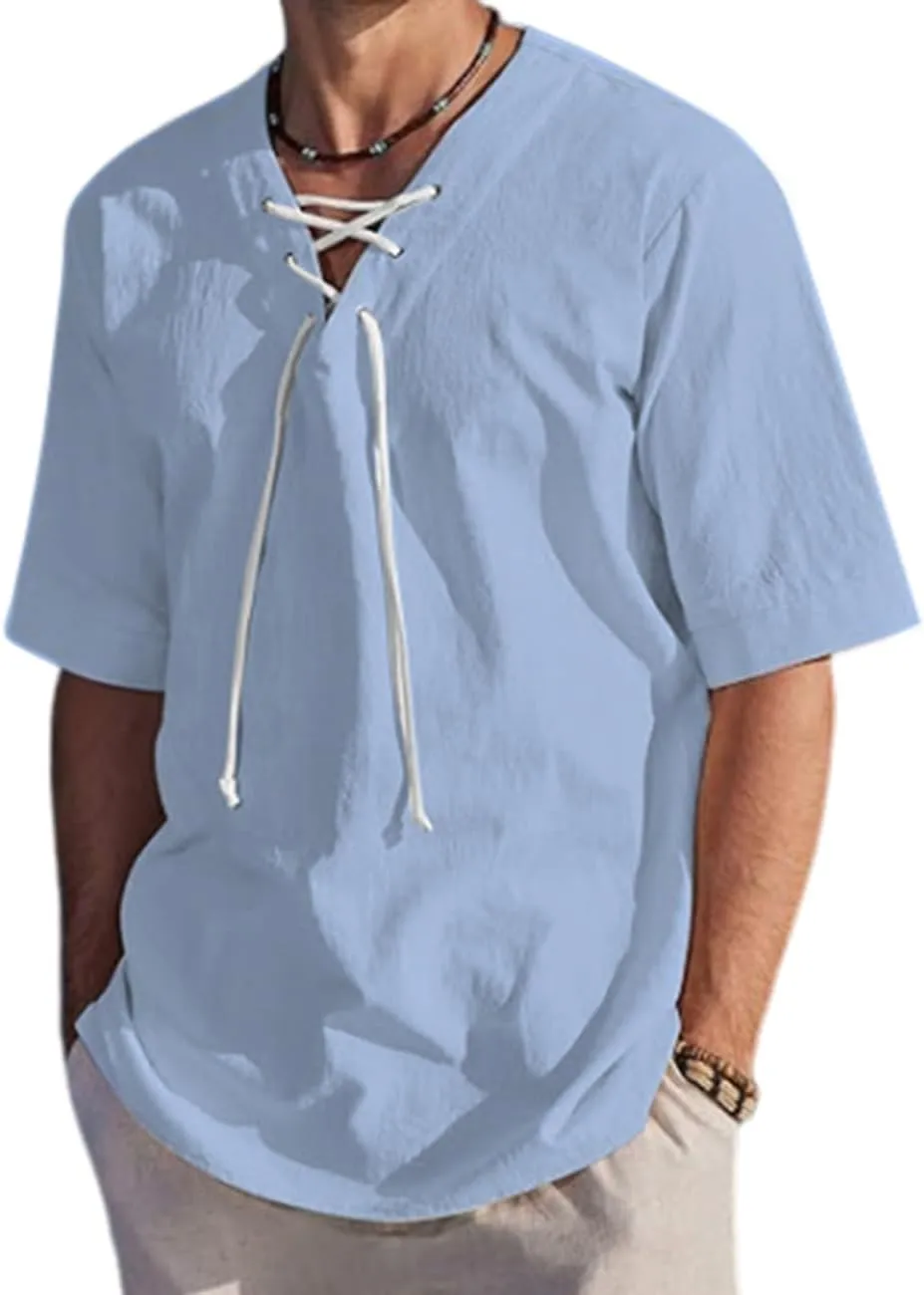 Men's Henley Shirts V-Neck Lace-Up Medieval Beach Resorts Retro Shirt