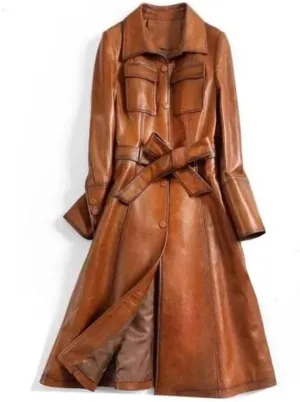 Mens Leather Long Coat - Men's Trench Full Body Genuine Leather Coat - Real Lambskin Leather Long Coat