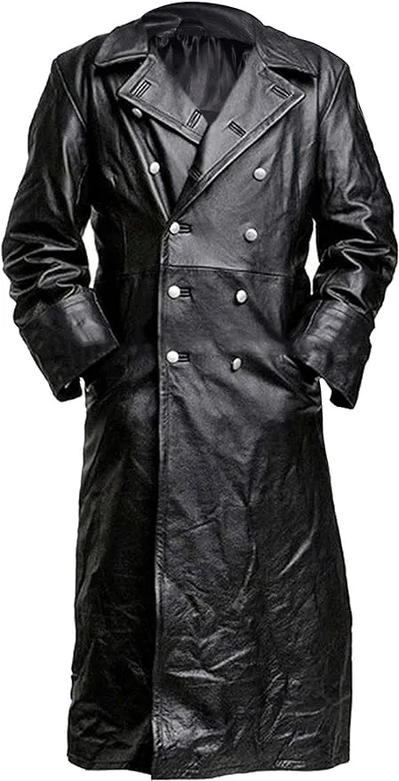 Mens Leather Long Coat - Men's Trench Full Body Genuine Leather Coat - Real Lambskin Leather Long Coat