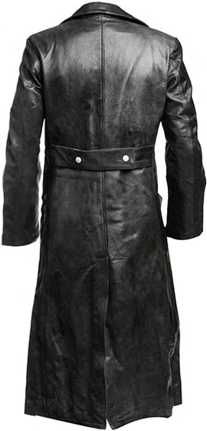 Mens Leather Long Coat - Men's Trench Full Body Genuine Leather Coat - Real Lambskin Leather Long Coat