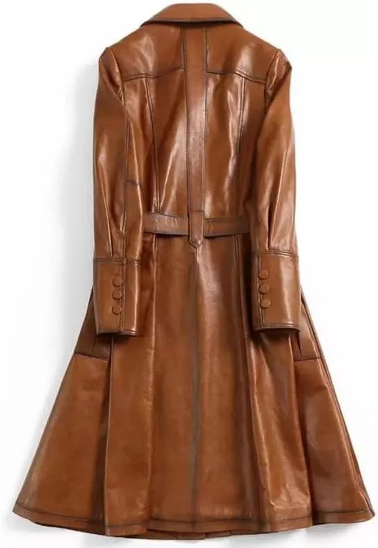 Mens Leather Long Coat - Men's Trench Full Body Genuine Leather Coat - Real Lambskin Leather Long Coat