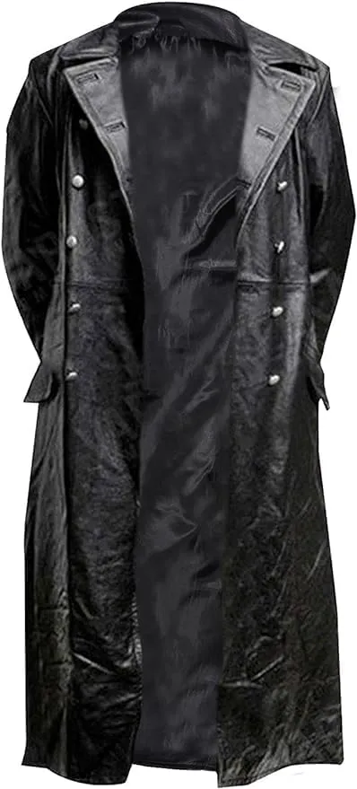 Mens Leather Long Coat - Men's Trench Full Body Genuine Leather Coat - Real Lambskin Leather Long Coat