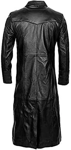 Mens Leather Long Coat - Men's Trench Full Body Genuine Leather Coat - Real Lambskin Leather Long Coat