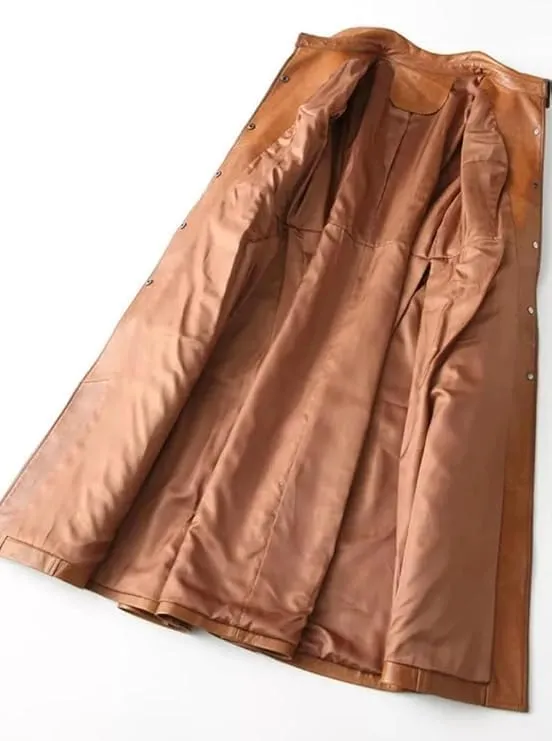 Mens Leather Long Coat - Men's Trench Full Body Genuine Leather Coat - Real Lambskin Leather Long Coat