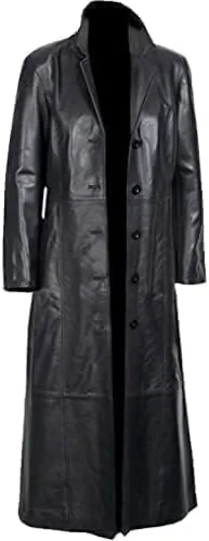 Mens Leather Long Coat - Men's Trench Full Body Genuine Leather Coat - Real Lambskin Leather Long Coat