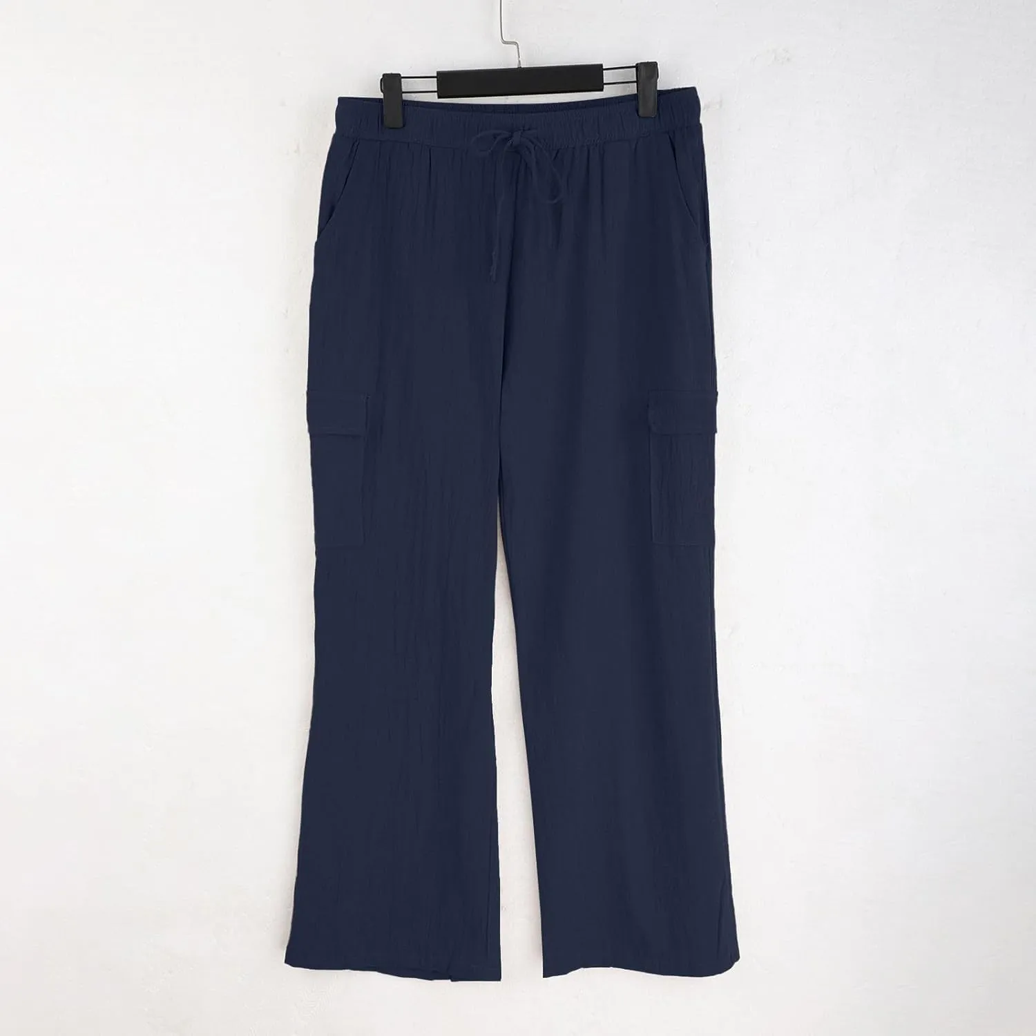 Mens Linen Beach Pants Big Tall Casual Elastic Waist Summer Beach Pants Lightweight Breathable Yoga Vacation Trouser